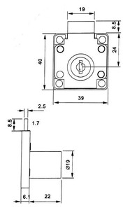  KARE ÇEKMECE KİLİDİ ZAMAK+DEMİR 22 MM.(CANEX)